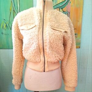Express Faux Fur Jacket Teddy Bear Coat Pockets Night Out White Womens Xs NWT